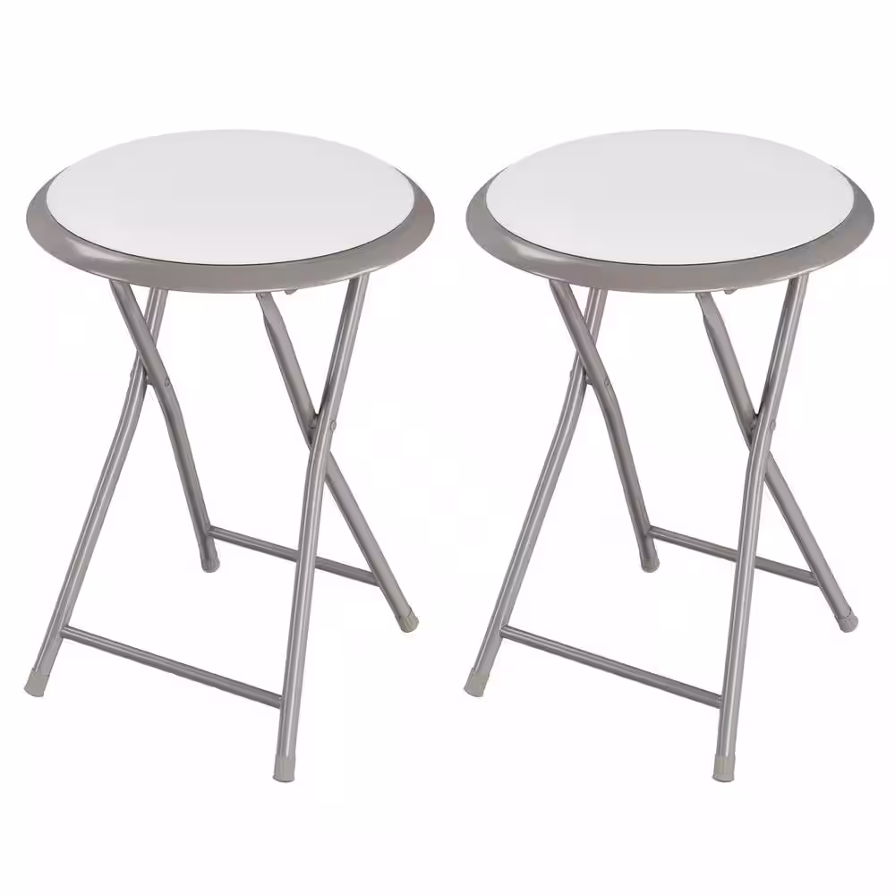 Lavish Home White Steel Padded Seats Folding Bar Stools Set of 2