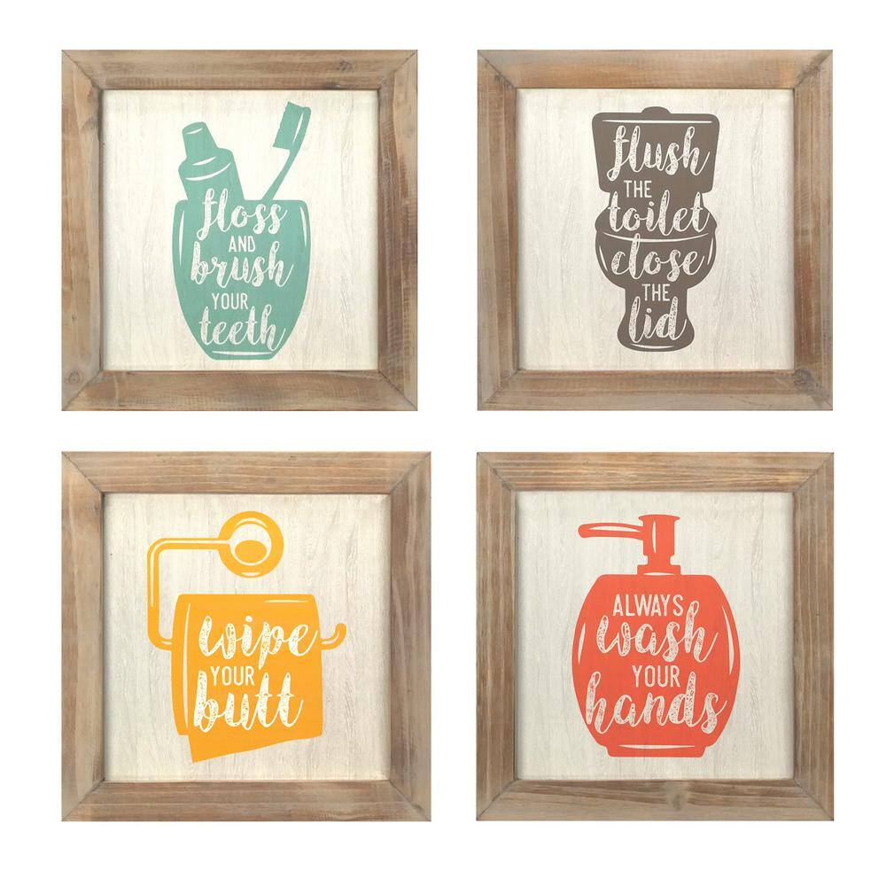 Stratton Home Decor Floss Flush Wipe Wash Decorative Sign (Set of 4 )