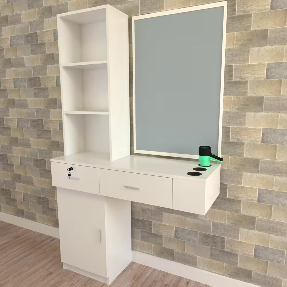 Winado Wall Mount Hair Styling Barber Salon Station, Beauty Salon Spa Furniture Set, 2 Drawers+1Cabinet+3 Shelves (White)