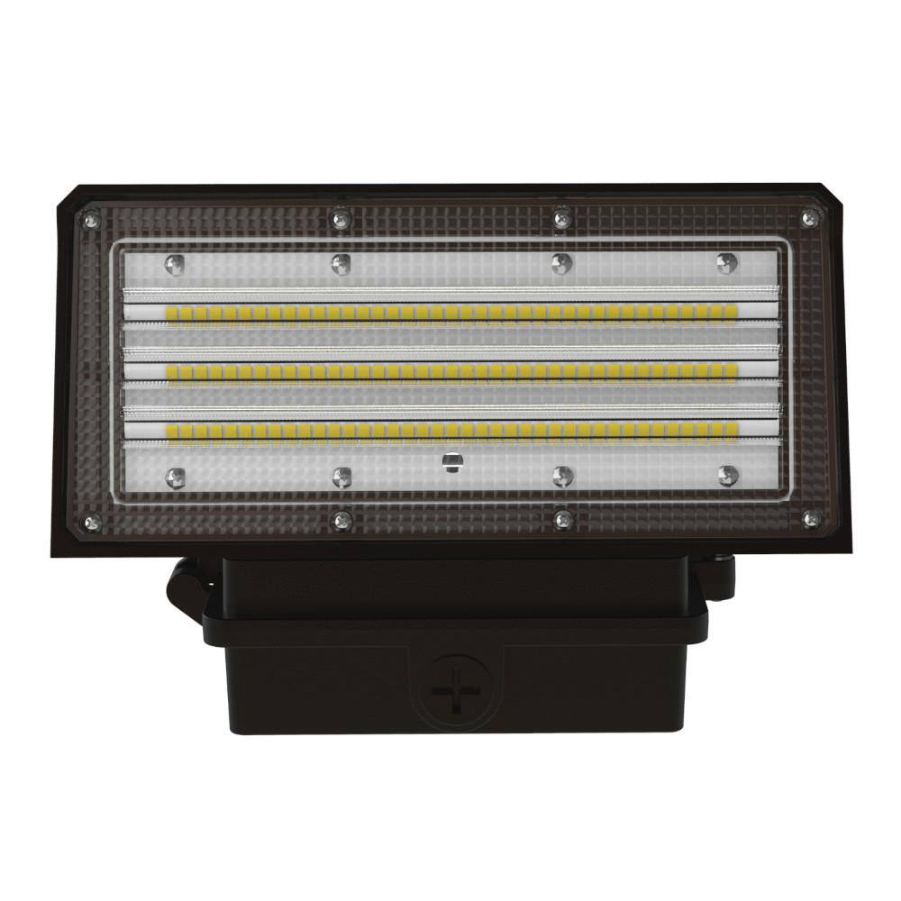 J&H LED 300-Watt Equivalent Integrated LED Black Adjustable Head Outdoor Wall Pack Light, 5400 Lumens, 5000K
