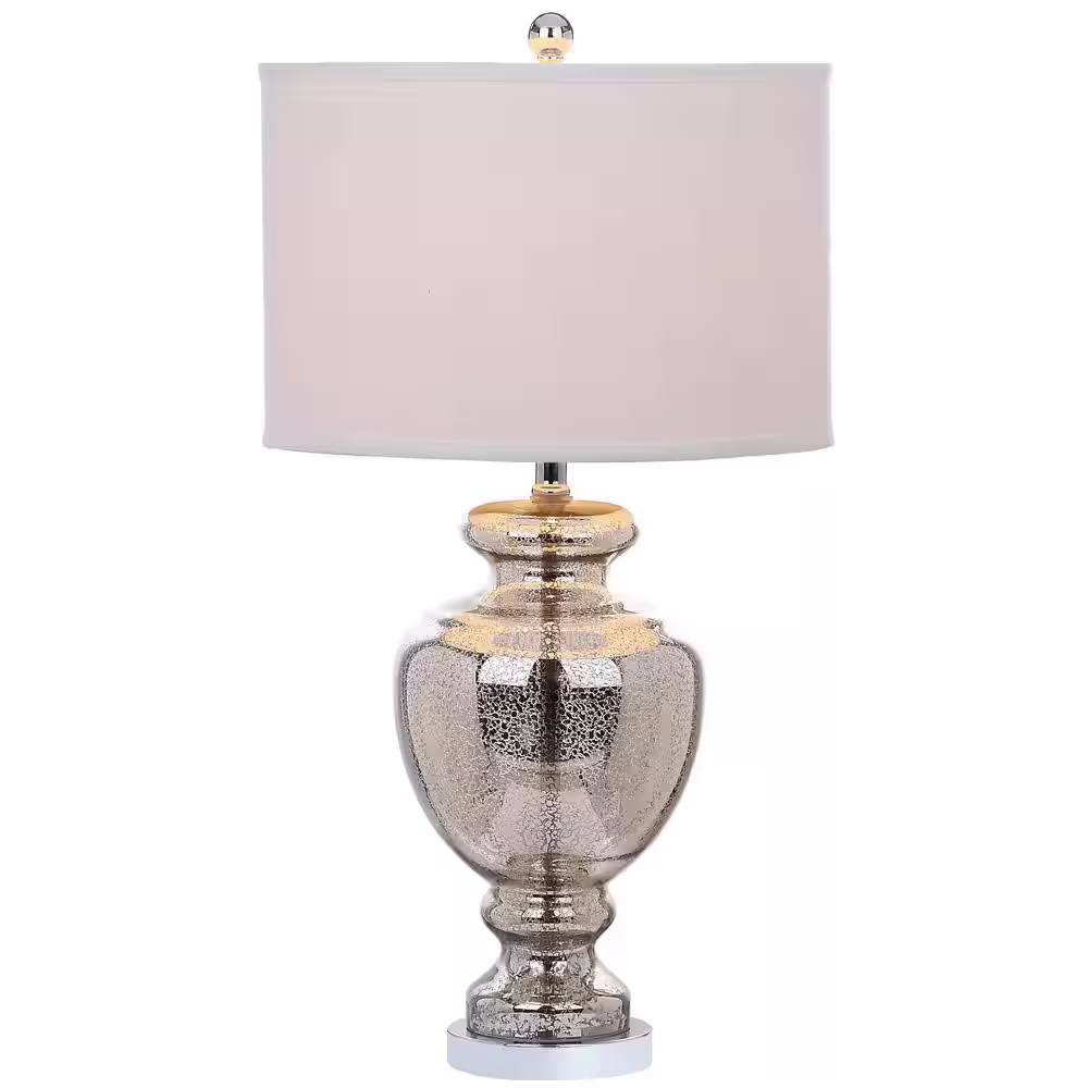 SAFAVIEH Morocco 28 in. Silver/Ivory Glass Vase Table Lamp with Off-White Shade