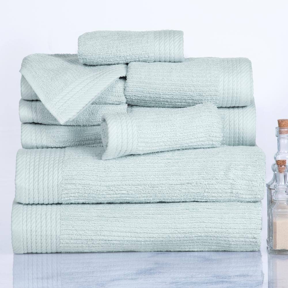 None 10-Piece Seafoam Ribbed 100% Cotton Bath Towel Set