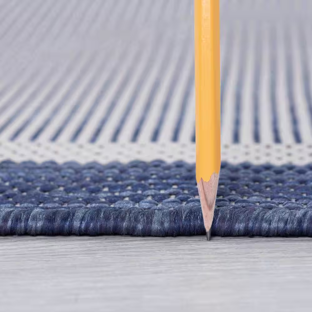 Tayse Rugs Eco Solid Border Navy 3 ft. x 10 ft. Indoor/Outdoor Runner Rug