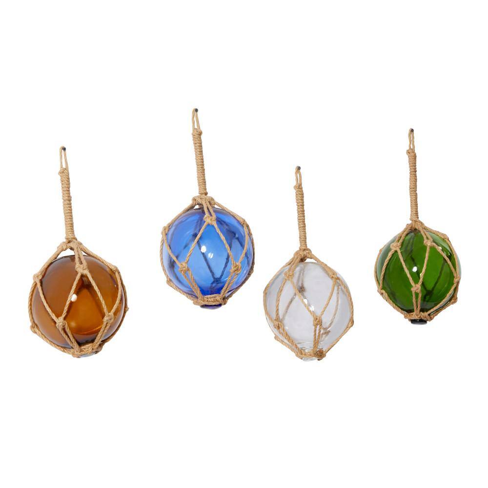 Litton Lane Multi Colored Glass Buoy Sculpture with Rope Accents (Set of 4)