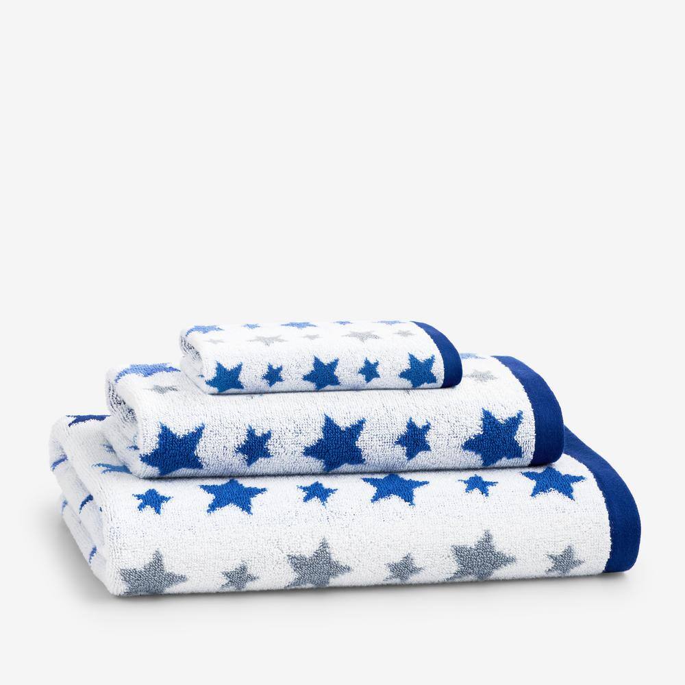 Company Kids by The Company Store Company Kids Star Yarn-Dyed Blue Geometric Cotton Single Bath Towel
