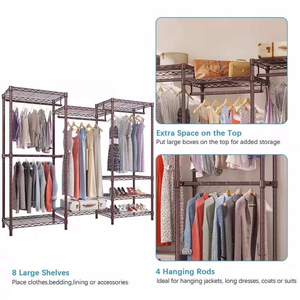 None Bronze Metal Heavy Duty Garment Clothes Rack 69 in. W x 76 in. H