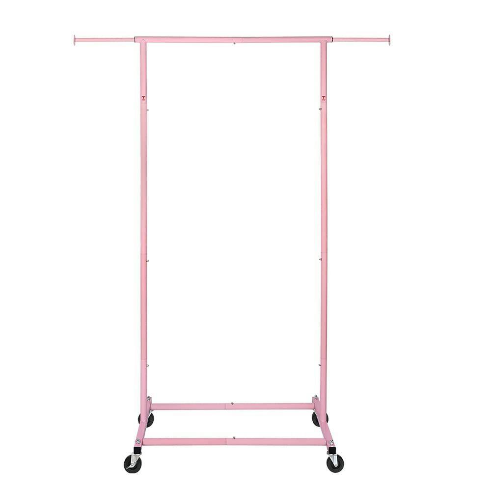 None Pink Metal Garment Clothes Rack with Wheels 48 in. W x 59 in. H