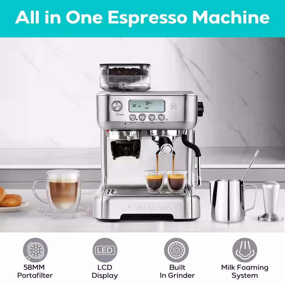 CASABREWS 5700-Pro 75-Cups Sliver Stainless Steel Espresso Machine with LCD Display and Milk Frother Steam Wand
