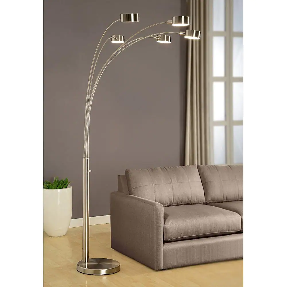 ARTIVA Micah Modern Arched 88 in. Brushed Steel 5-Light Floor Lamp