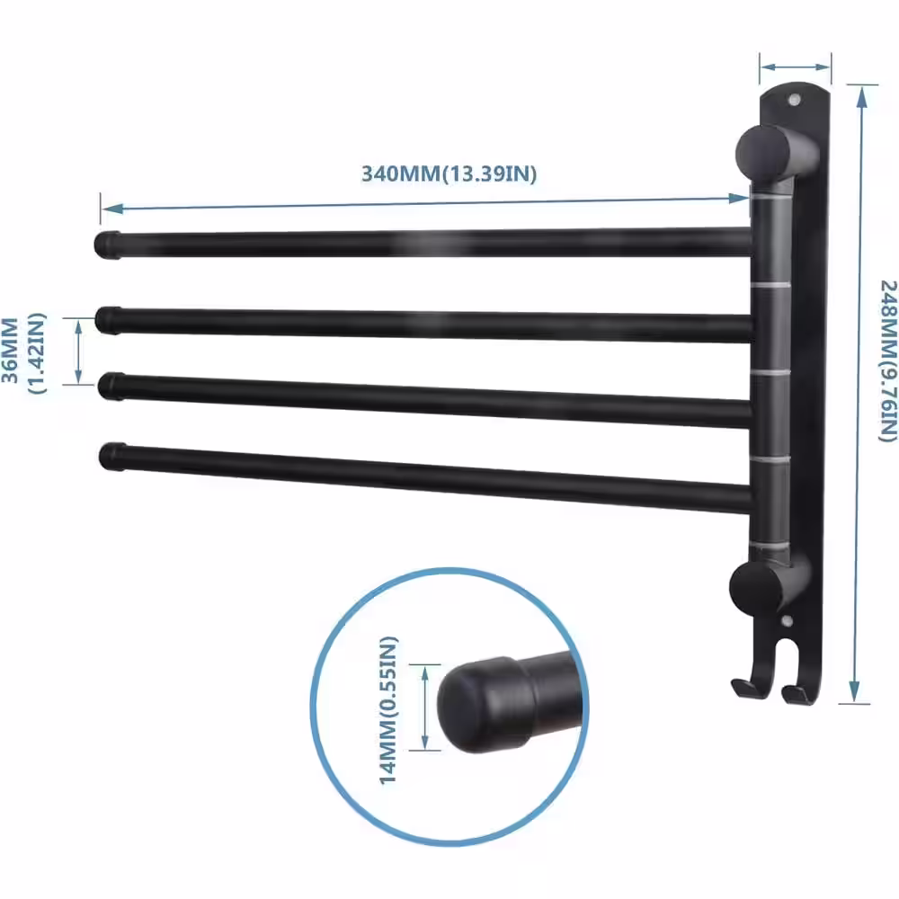 Dyiom Black Towel Rack Swivel Towel Rack Wall Mounted, SUS304 Stainless Steel Towel Bar, Space Saving Towel Holder