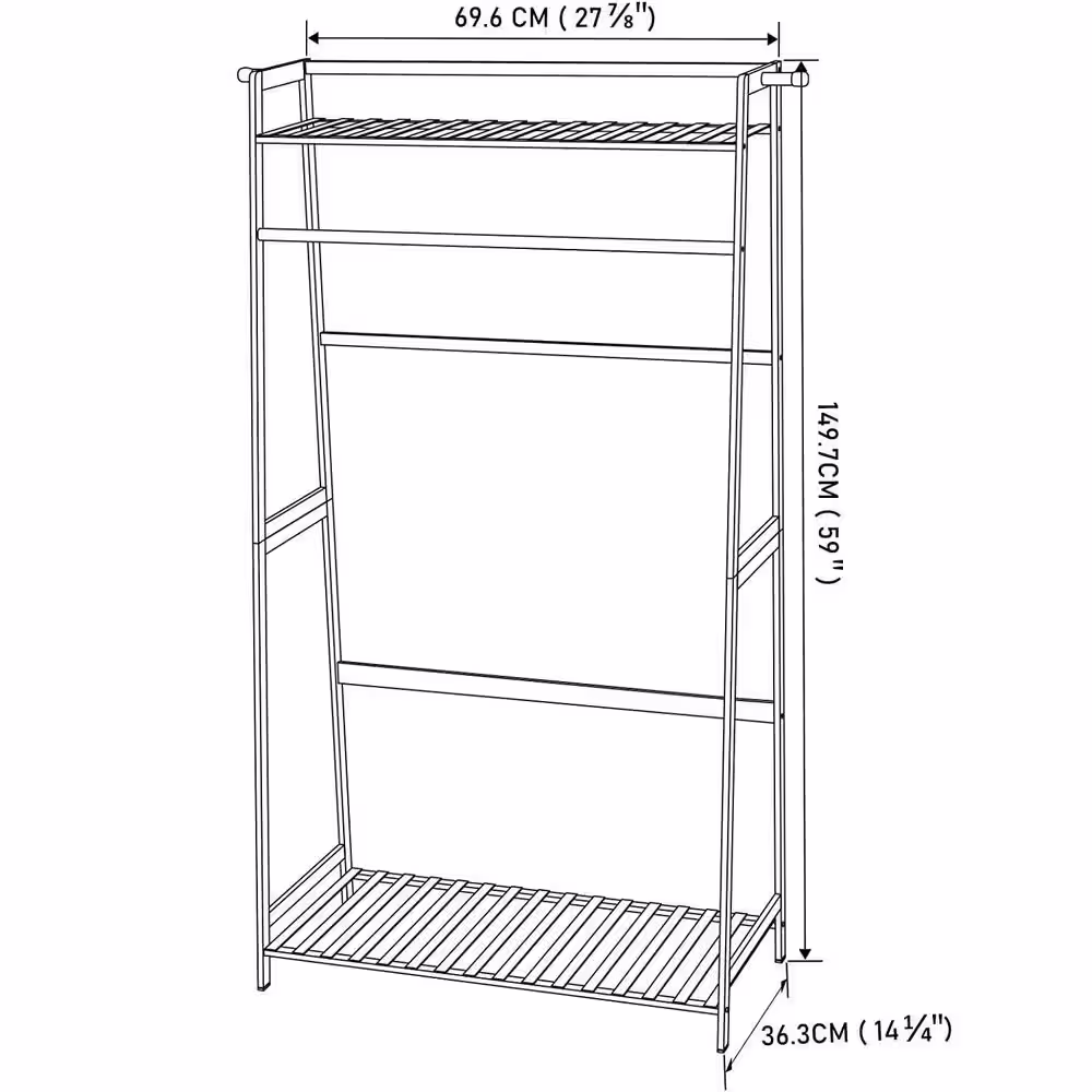 Siavonce Bamboo Freestanding Closet Organizer Storage Shelves Hanging Clothes Rack with Shelves Black
