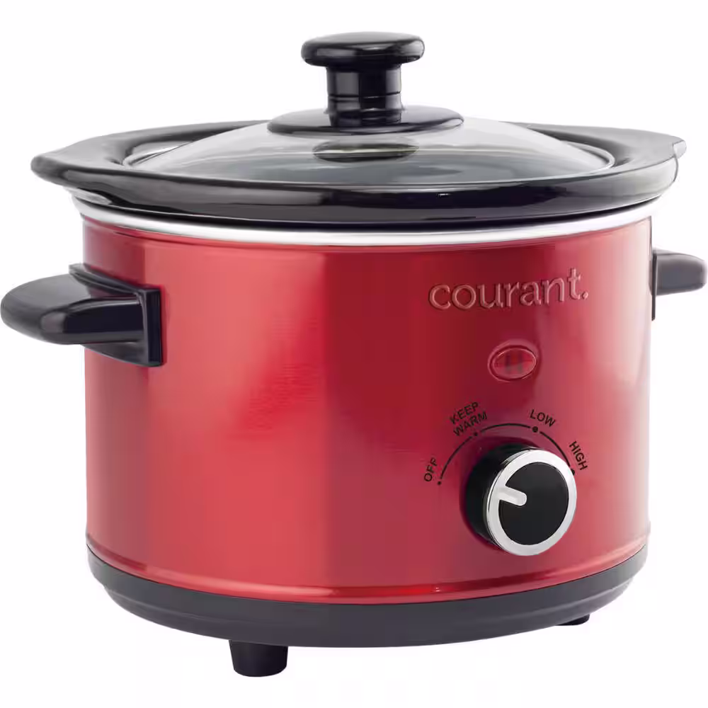 Courant 1.6 qt. Red Mini Slow Cooker with 3-Cooking Settings