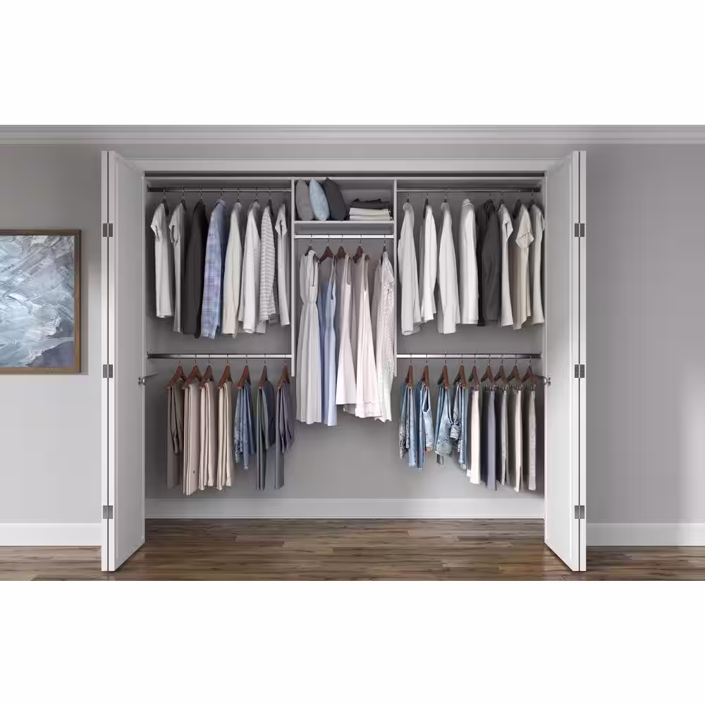 Closet Evolution Basic Hanging 60 in. W - 96 in. W White Wood Closet System