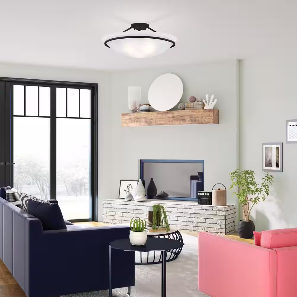 Livex Lighting Providence 3-Light Black Incandescent Ceiling Semi-Flush Mount