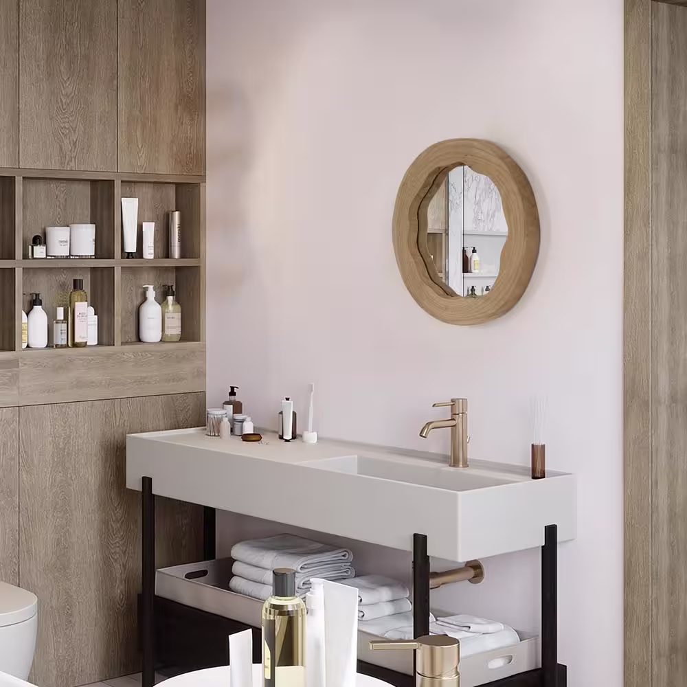 Vintiquewise Hanging 13.25 in. x 1 in. Rustic Round Framed Natural No Features Decorative Mirror