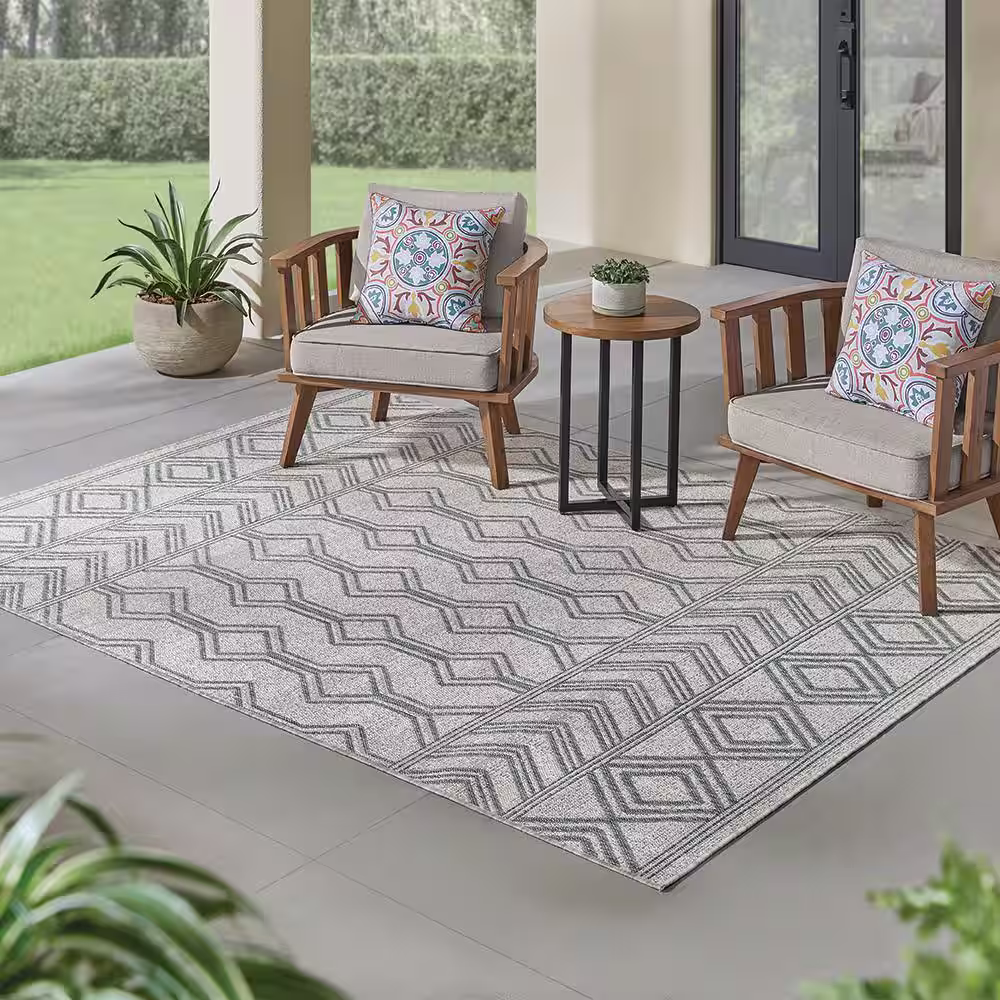 Hampton Bay Cream/Gray 8 ft. x 10 ft. Indoor/Outdoor Area Rug