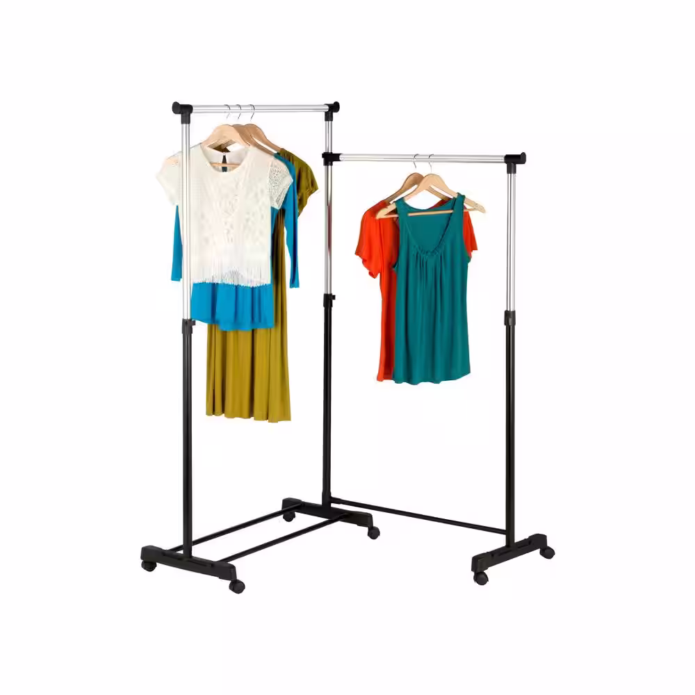Honey-Can-Do Chrome/Black Steel Rotatable Clothes Rack 64.96 in. W x 63.58 in. H