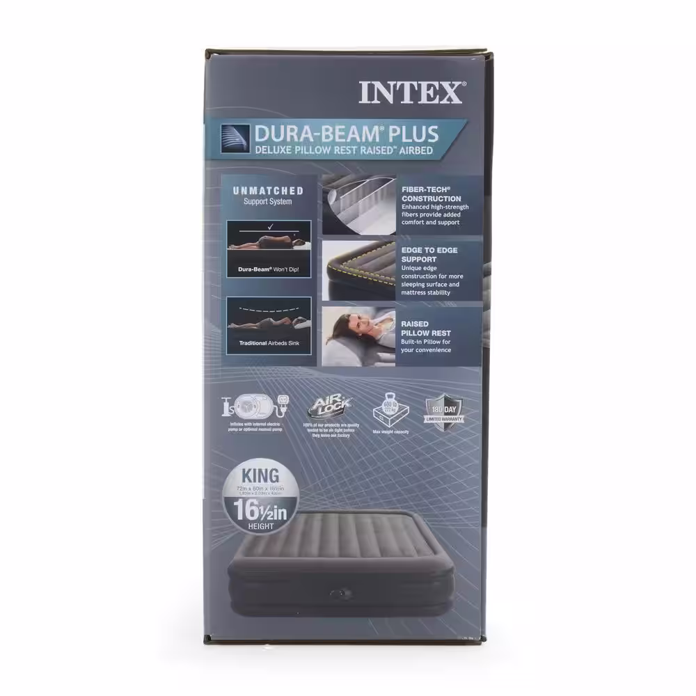 INTEX Dura Beam Deluxe Raised Blow Up Mattress Air Bed with Built In Pump, King