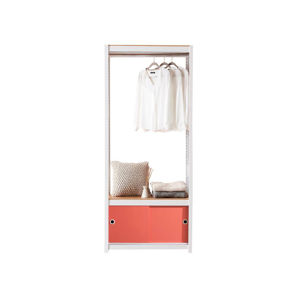 Best Home Fashion Kepsuul 15.75 in. D x 31.50 in. W x 76.75 in. H White Clothing Rack + 1 Shelf + 1 Coral Door Wood Closet System