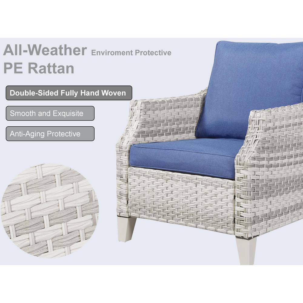 Gymojoy Canton Off White 5-Pieces Wicker Patio Conversation Set with Blue Cushions