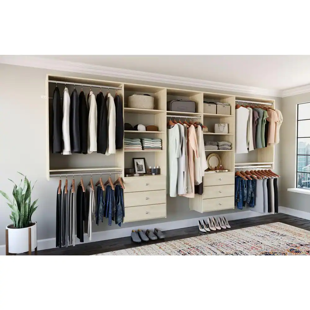 Closet Evolution 120 in. W - 144 in. W Harvest Grain Wood Deluxe Closet System