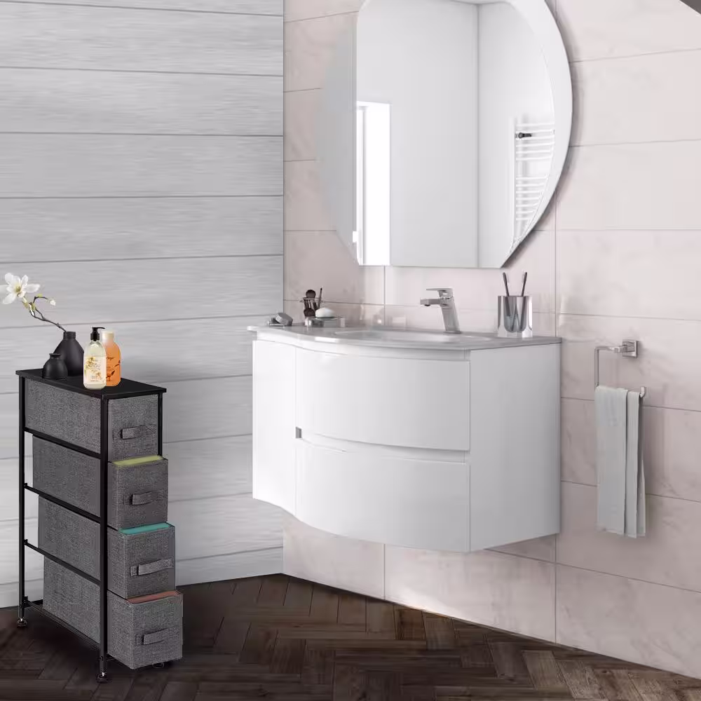 None 19 in W. x 29.7 in. H Gray 4-Drawer Fabric Storage Chest with Gray Drawers