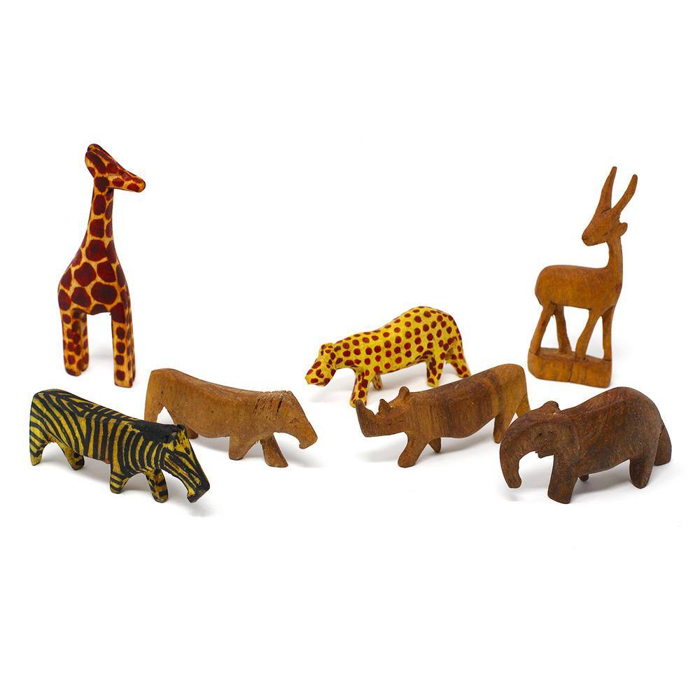 None Miniature Wood Safari Animals (Set of 7)