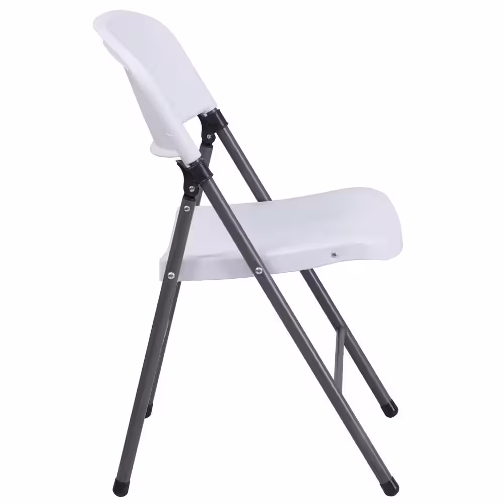 Flash Furniture Hercules Series 330 lb. Capacity White Plastic Folding Chair with Charcoal Frame