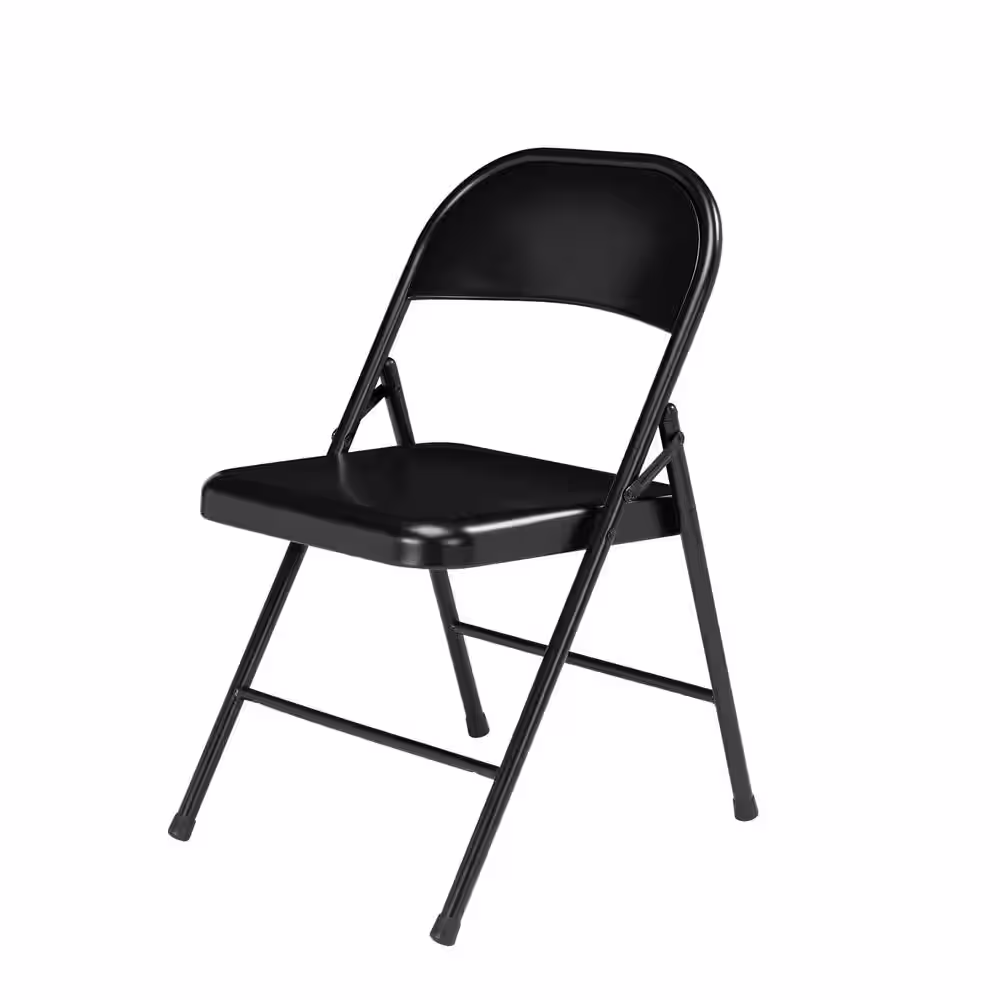 National Public Seating Black Metal Stackable Folding Chair (Set of 4)