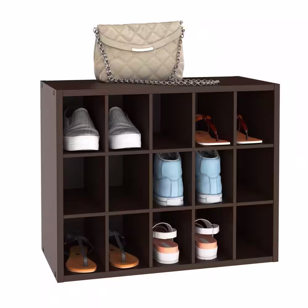 ClosetMaid 19 in. H x 24 in. W x 12 in. D Espresso Wood Look 15-Cube Storage Organizer