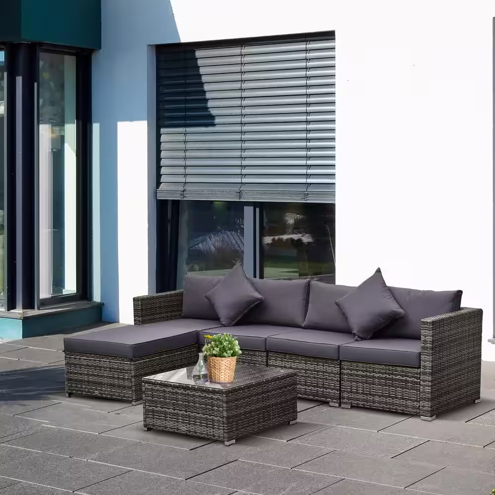 Outsunny Grey 6-Pieces Metal Patio Conversation Set with Grey Cushions and Center Coffee Table