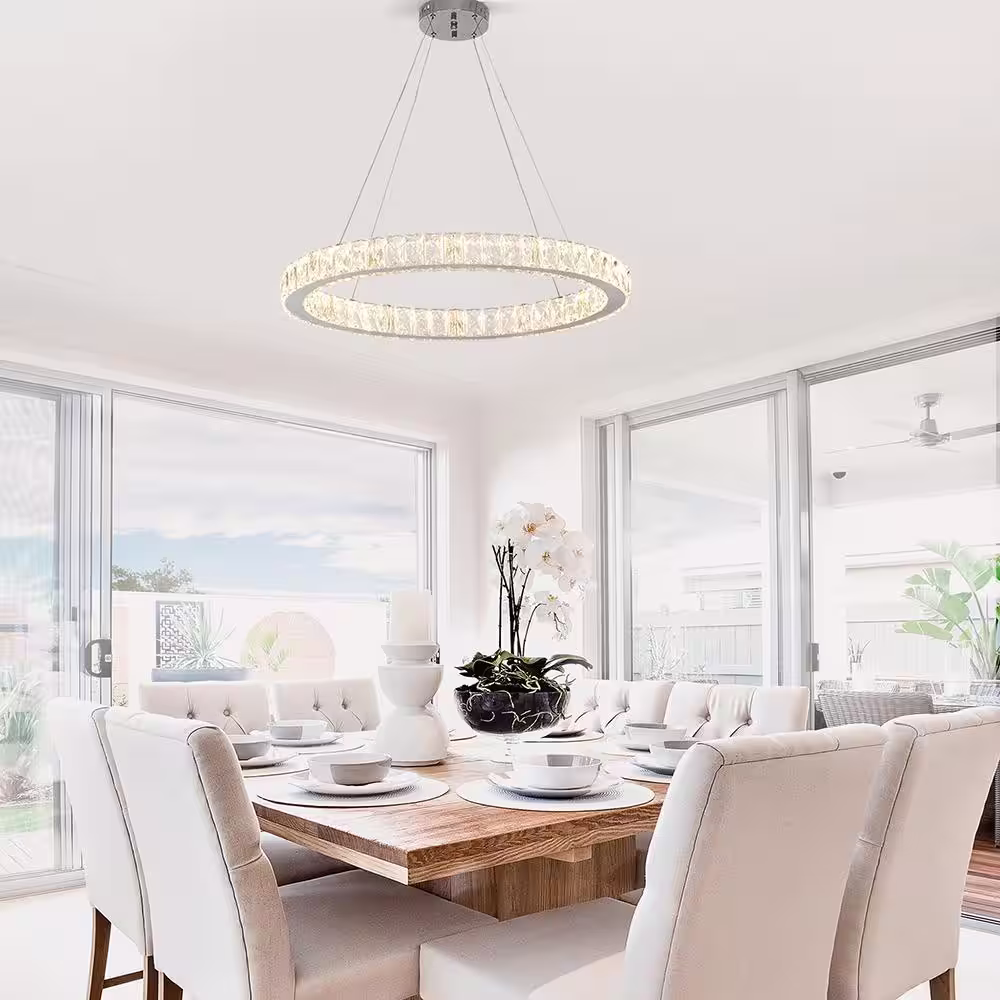 Home Decorators Collection 24 in. Chrome Integrated LED Pendant with Clear Crystals