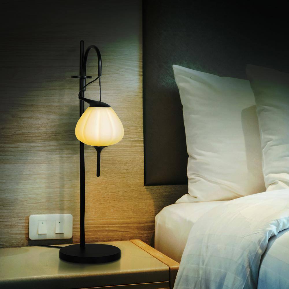 VONN Lighting Lecce 19.5 in. Black Indoor ETL Certified Integrated LED Table Lamp with 4-Way Touch Sensor Base and Frosted Glass Shade