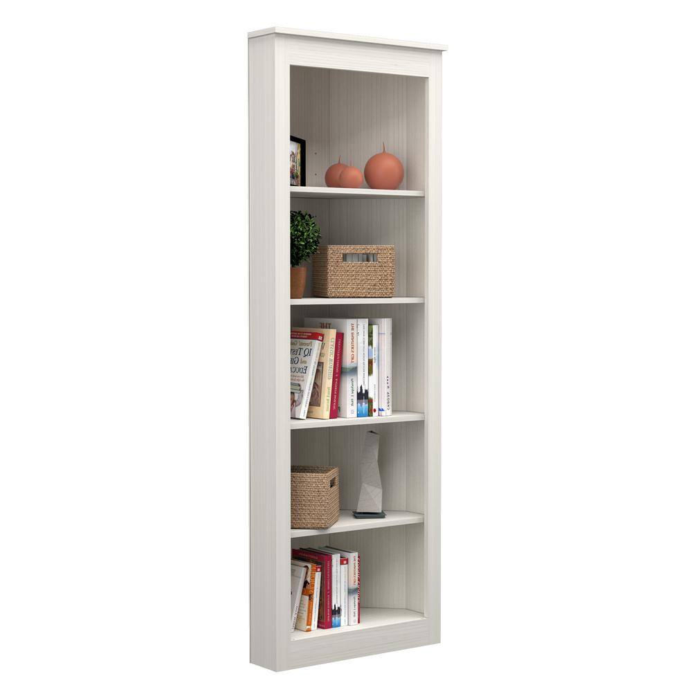 None 70.9 in. Washed Oak Wood 5-shelf Corner Bookcase