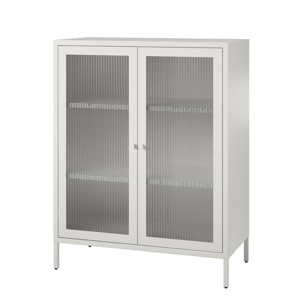 None Ashbury 31.5 in. W Adjustable Wood Closet System with Glass Metal Locker, White