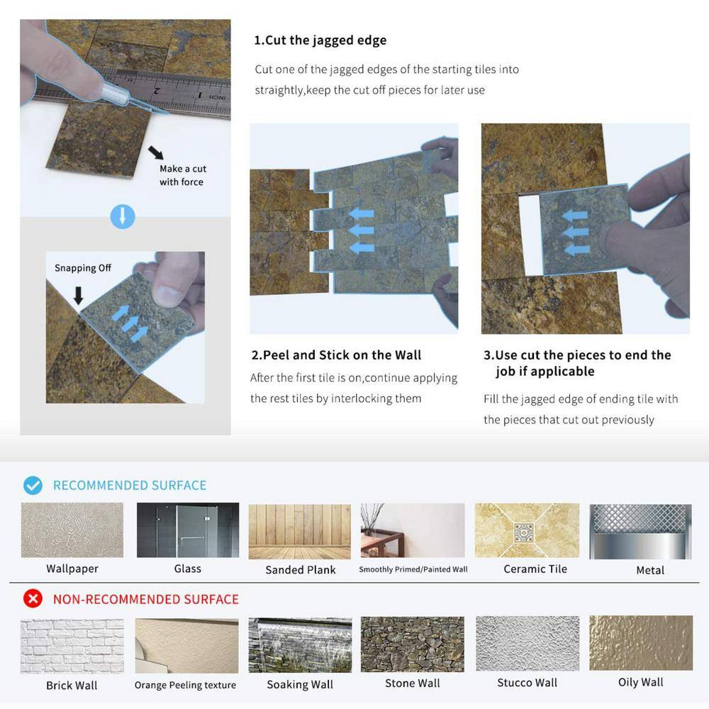 Art3d Subway Rust Stone 12 in. x 12 in. PVC Peel and Stick Tile for Kitchen Backsplash (10 sq. ft./case)