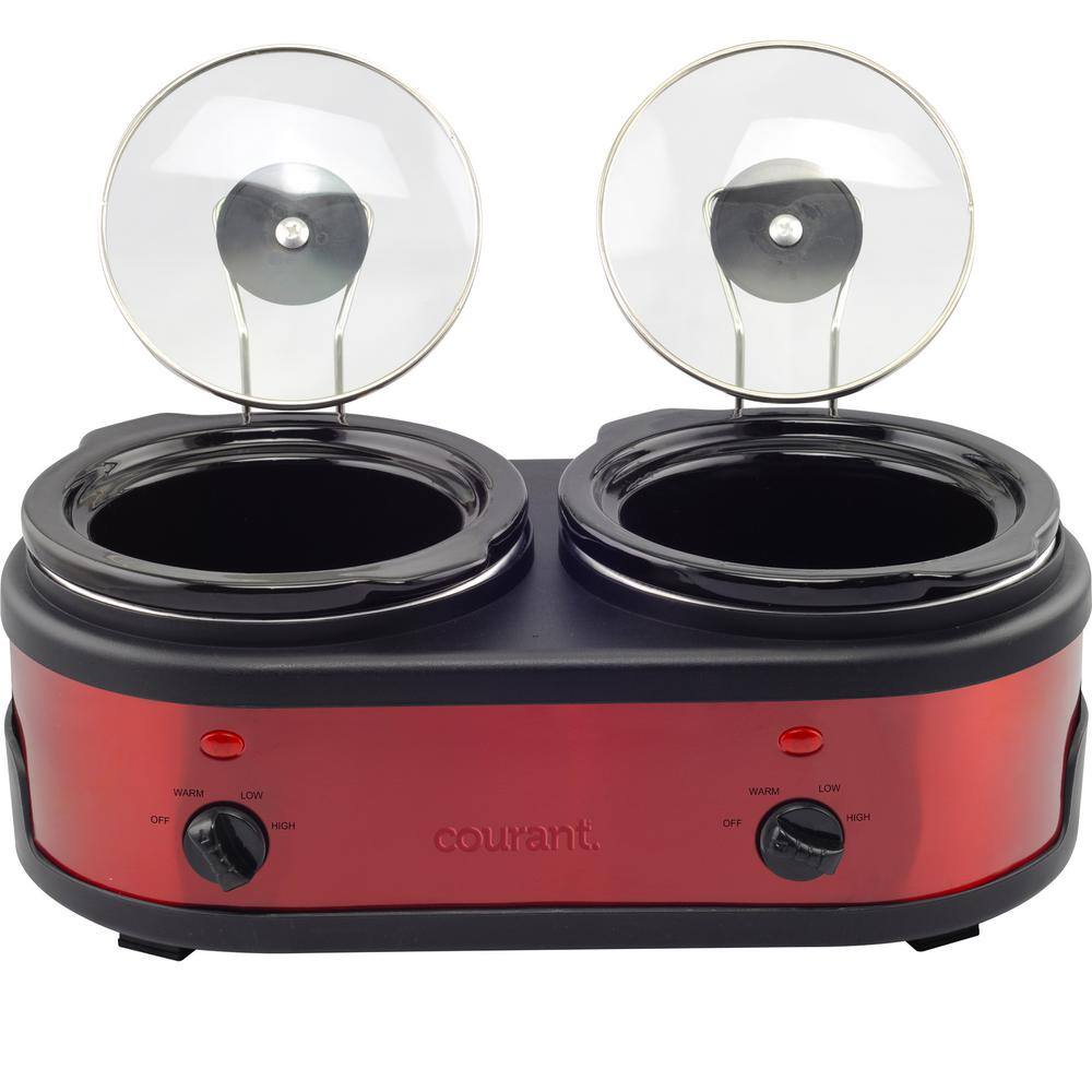Courant 3.2 qt. (1.6 qt.) Each Double Slow Cooker - Red