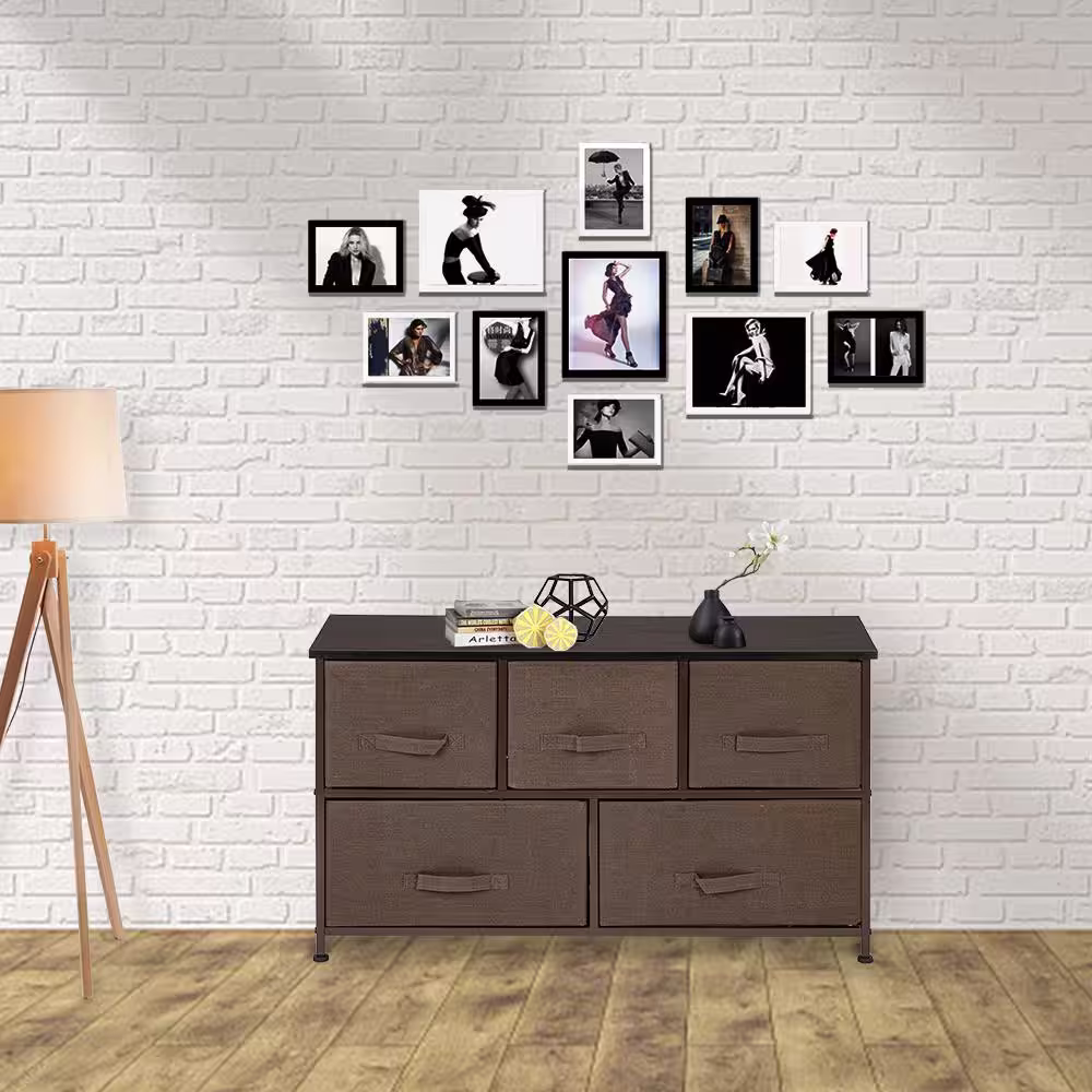 None 11.42 in. W x 21.65 in. H Brown 5-Drawer Fabric Storage Chest with Brown Drawers