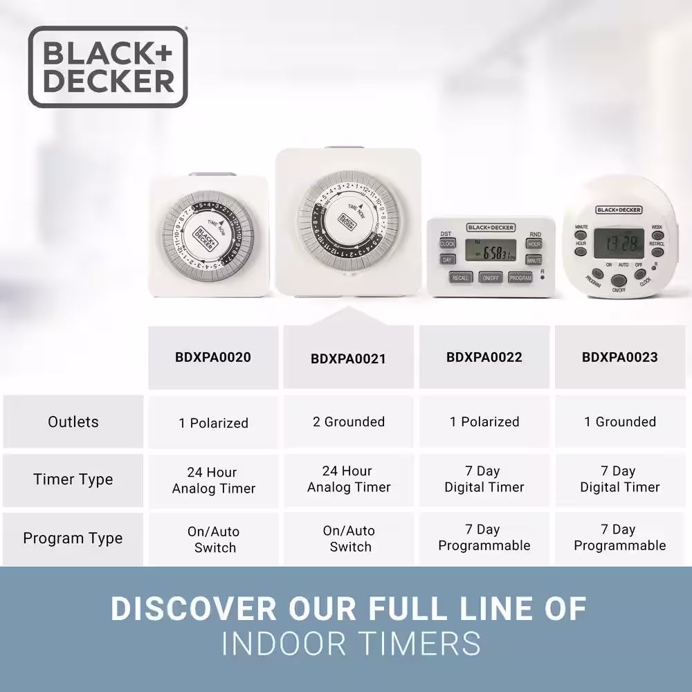 BLACK+DECKER Indoor Light Programmable 2 Grounded Outlets Timers Analog Timer Outlet (2-Pack)