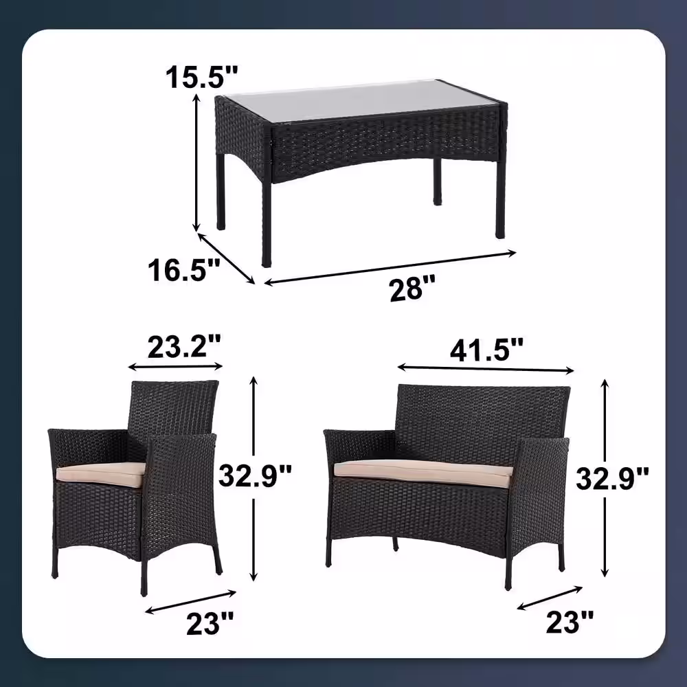 Furniture of America Eli 4-Piece Wicker Patio Conversation Set with Beige Cushions