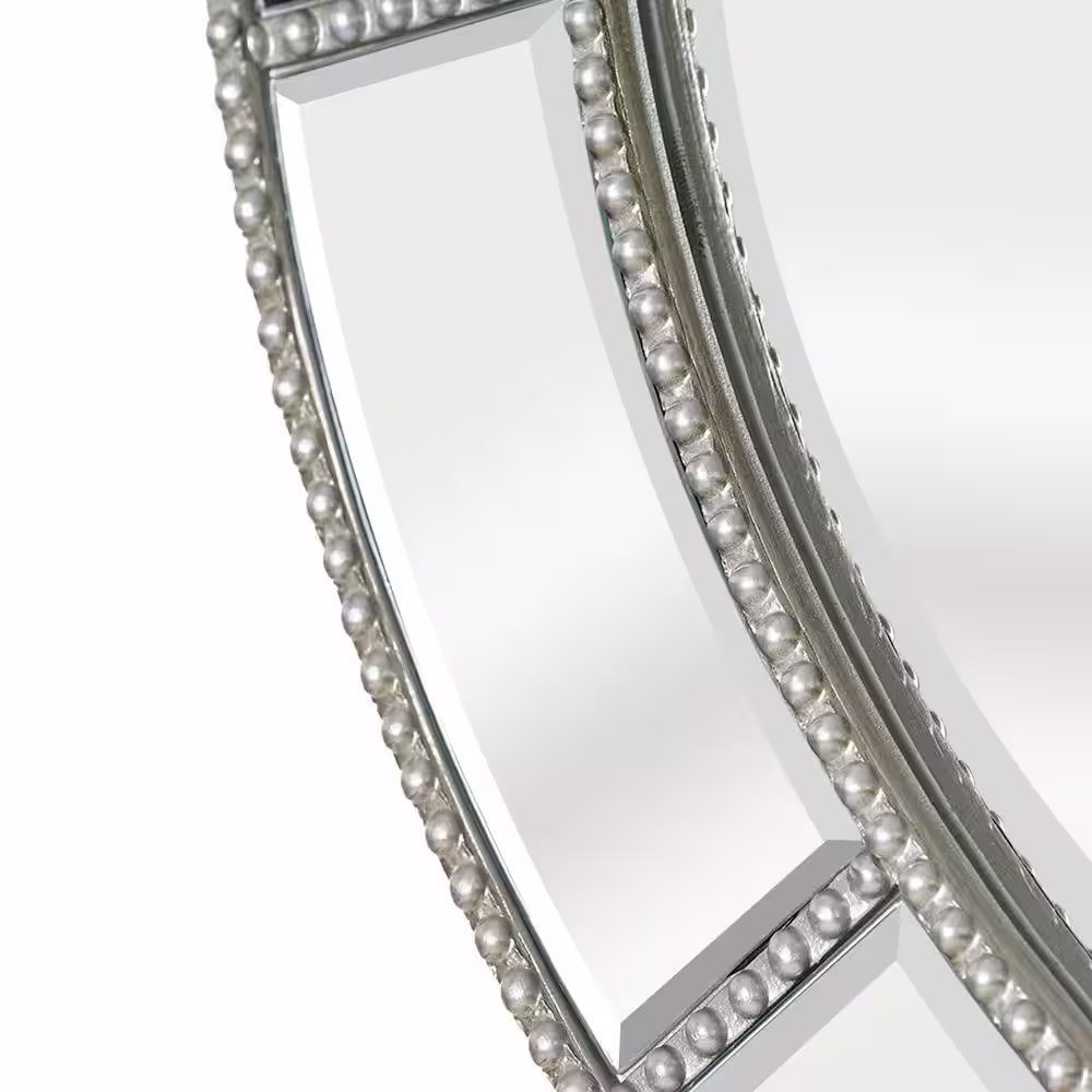 Deco Mirror 30 in. W x 30 in. H Round Beaded Framed Champagne Silver Vanity Mirror