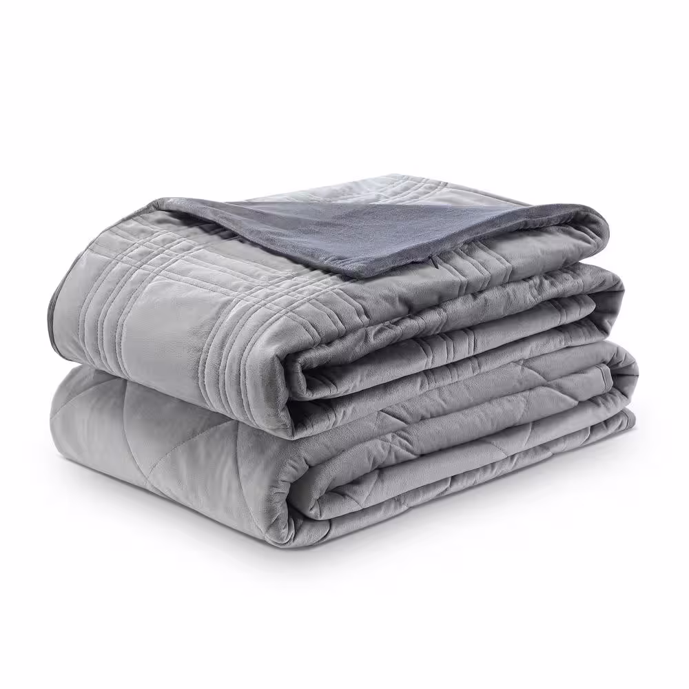 COZY TYME Ekon Grey Polyester Queen Fur 60 in. x 80 in. 15 Pound Weighted Blanket