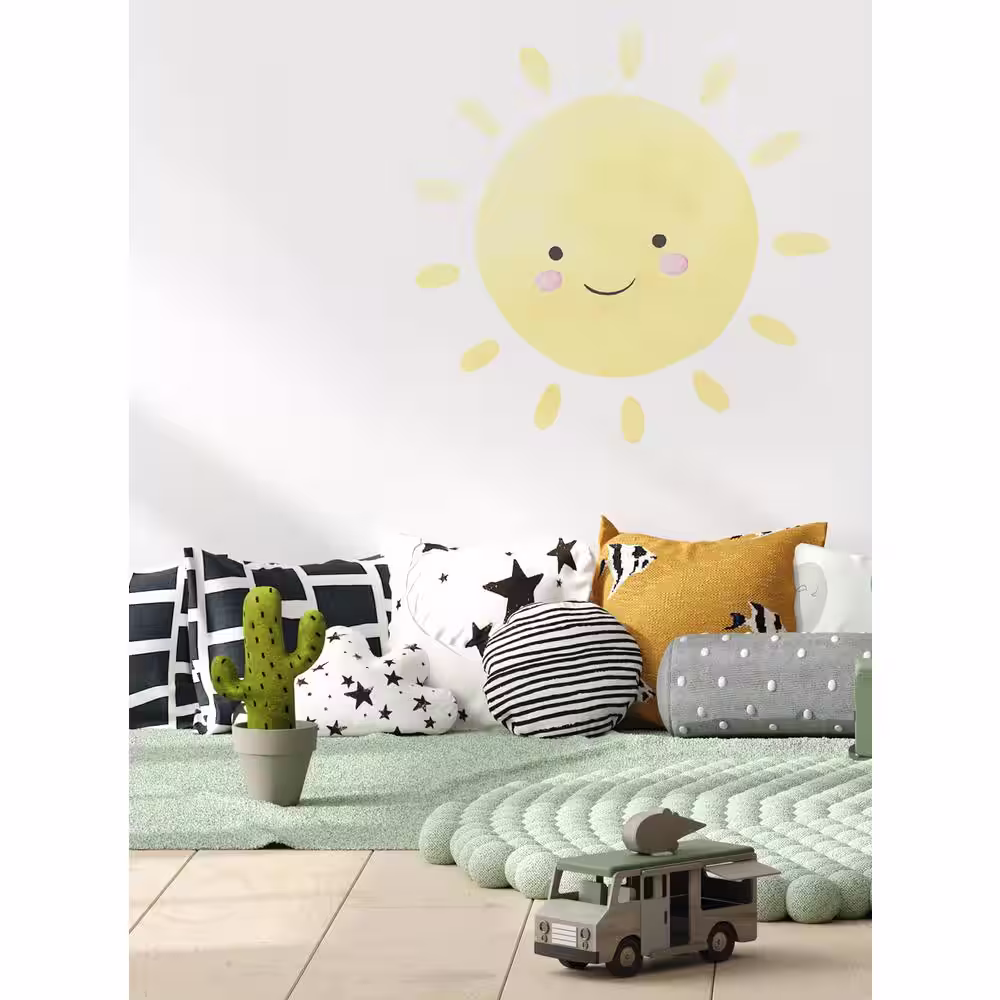 None Watercolor Happy Sun Peel and Stick Vinyl Wall Sticker