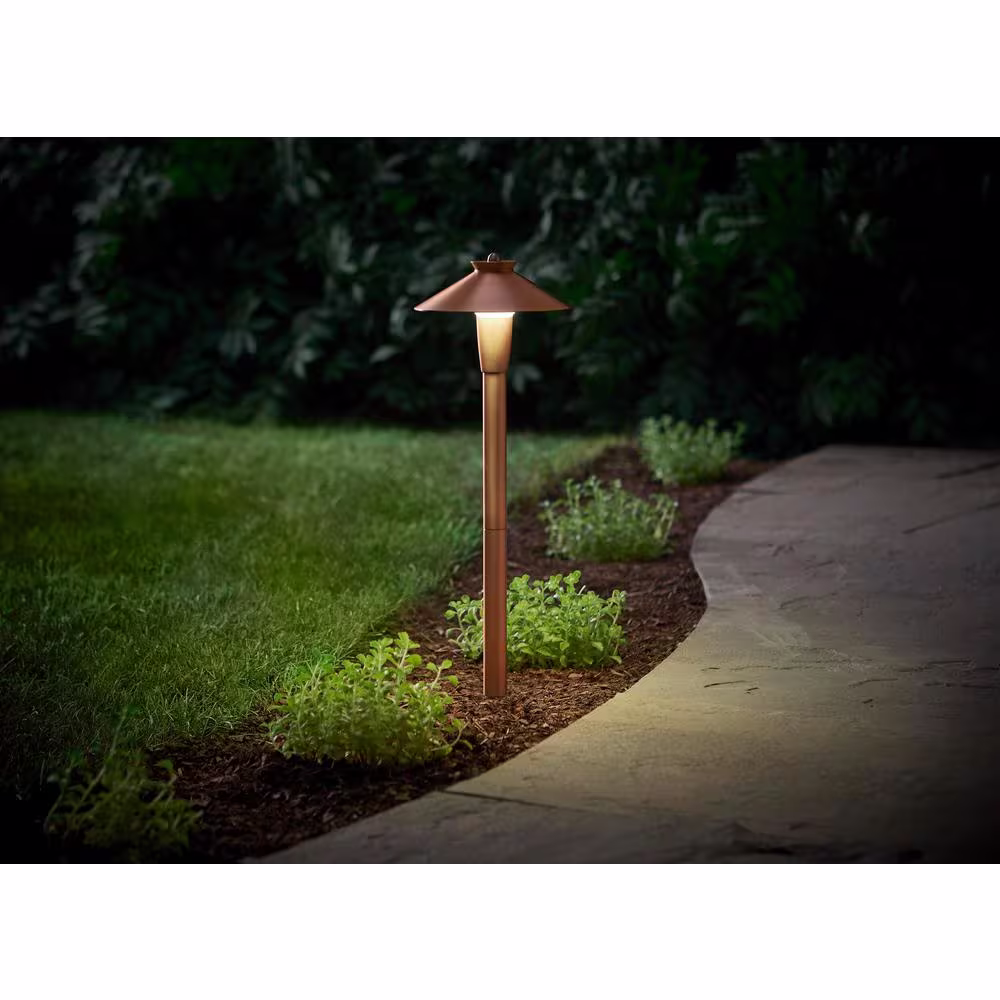 Hampton Bay 12-Volt Red Brass Low Voltage Integrated LED Waterproof Outdoor Landscape Path Light 1EA Powered by Transformer