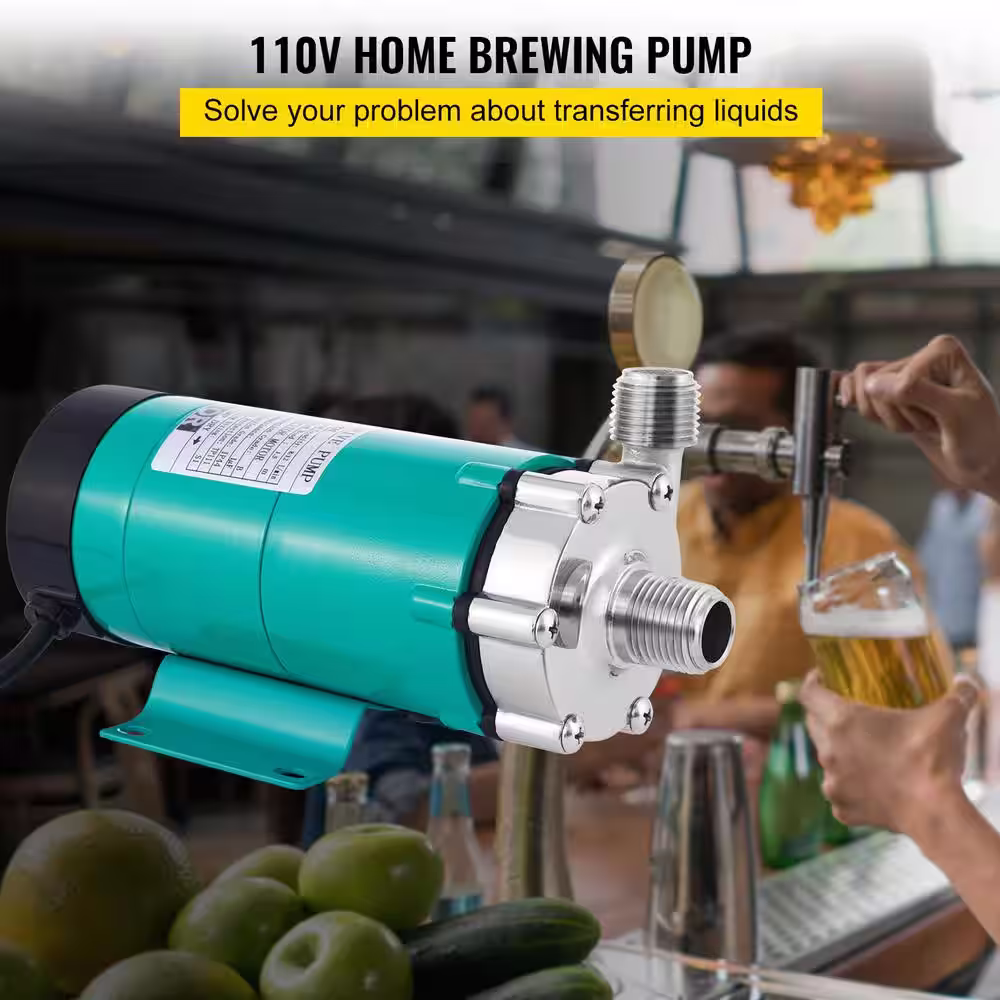 VEVOR Beer Brewing Pump Stainless Steel Head Home Brew Pump with 1/2 in. Mpt Magnetic 110 Volt Inline Home Brewing System