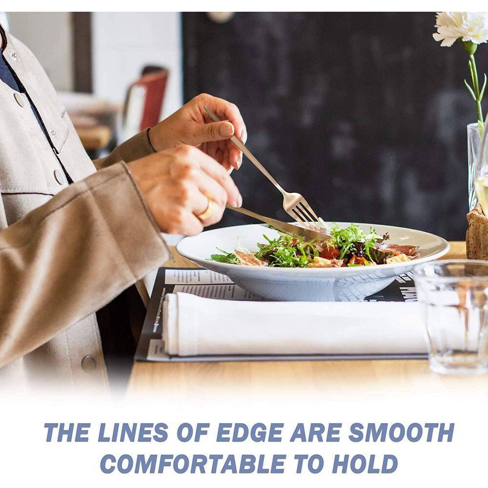 None Flatware Set 24 Pieces Silverware Stainless Steel Cutlery Set Include Knife Fork Spoon Mirror Polished Dishwasher Safe