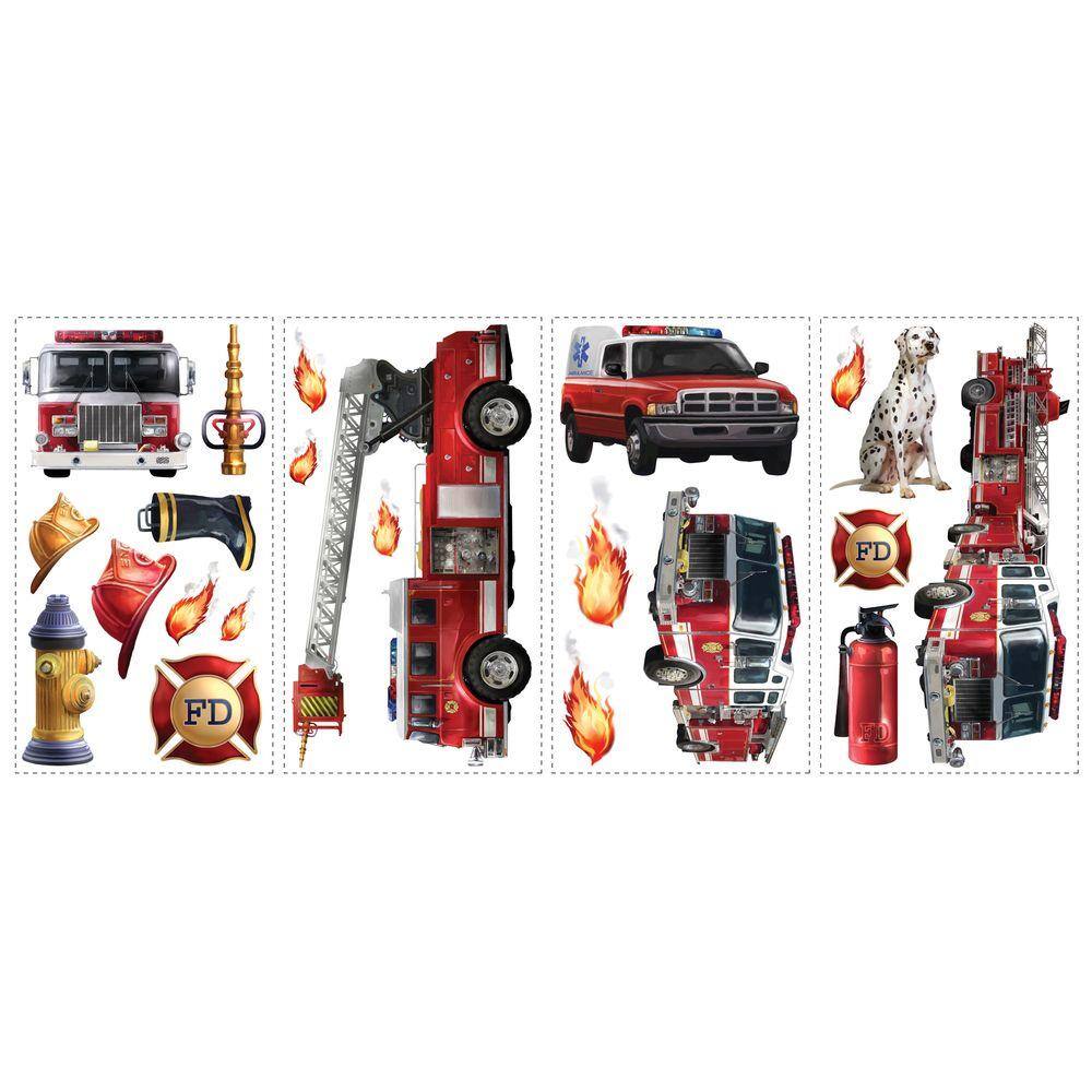 RoomMates 10 in. x 18 in. Fire Brigade 22-Piece Peel and Stick Wall Decals
