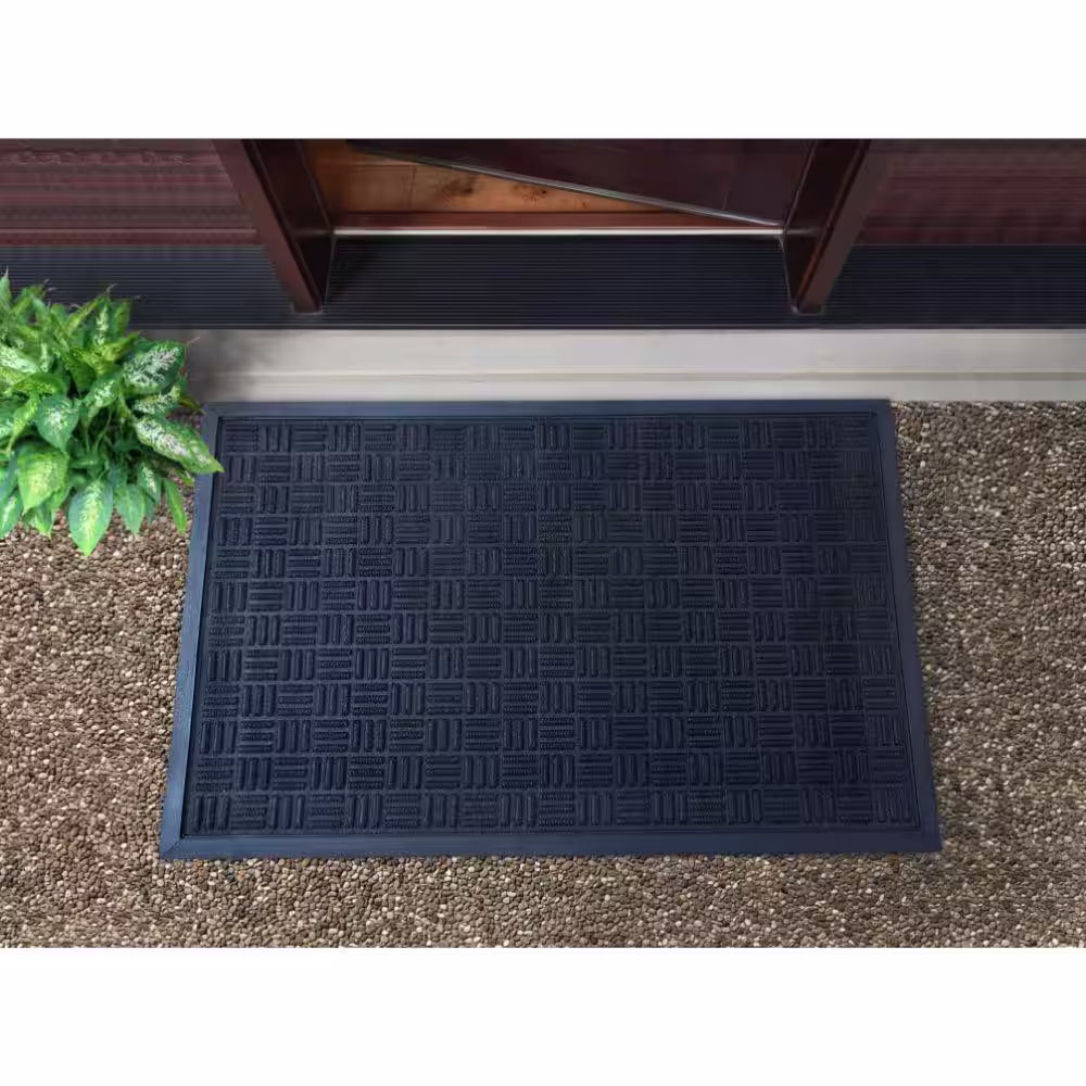 None Black 24 in. x 36 in. Rubber Patterned Doormat