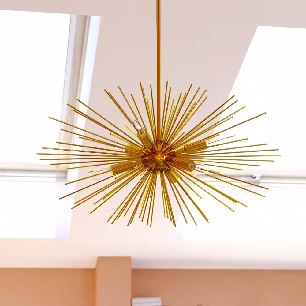VAXCEL Nikko 6-Light Starburst Gold Mid-Century Modern Pendant Light