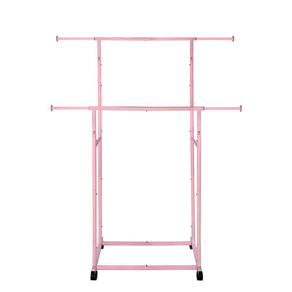 None Pink Metal Garment Clothes Rack Double Rod 48 in. W x 65 in. H